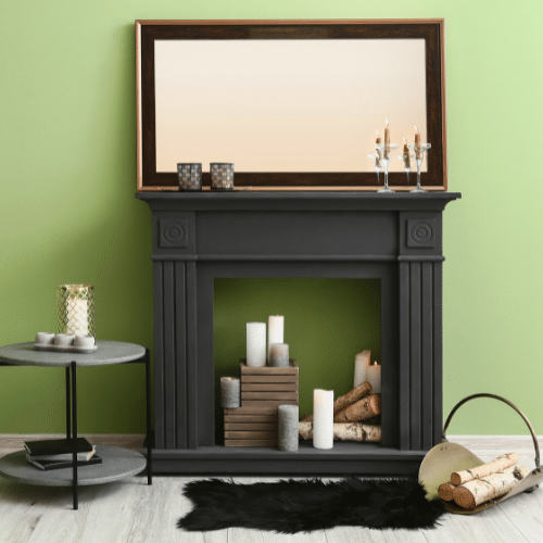 black fireplace spring painting